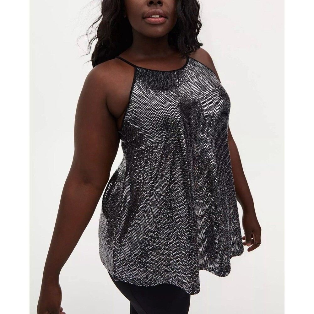TORRID Sz 4 Tank Top Silver Sequin Stretch Halter Neck Sleeveless Party 4XL NWT